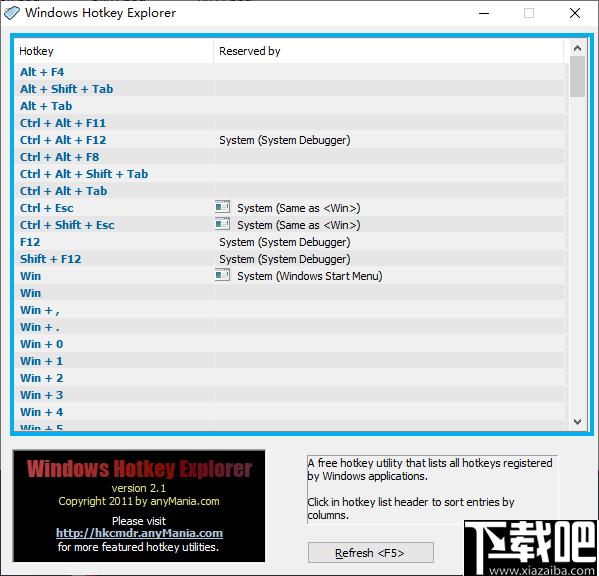 Windows Hotkey Explorer下载,快捷键,热键覆盖,重置热键