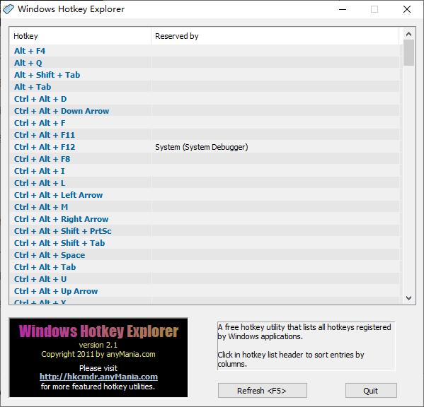 Windows Hotkey Explorer下载,快捷键,热键覆盖,重置热键